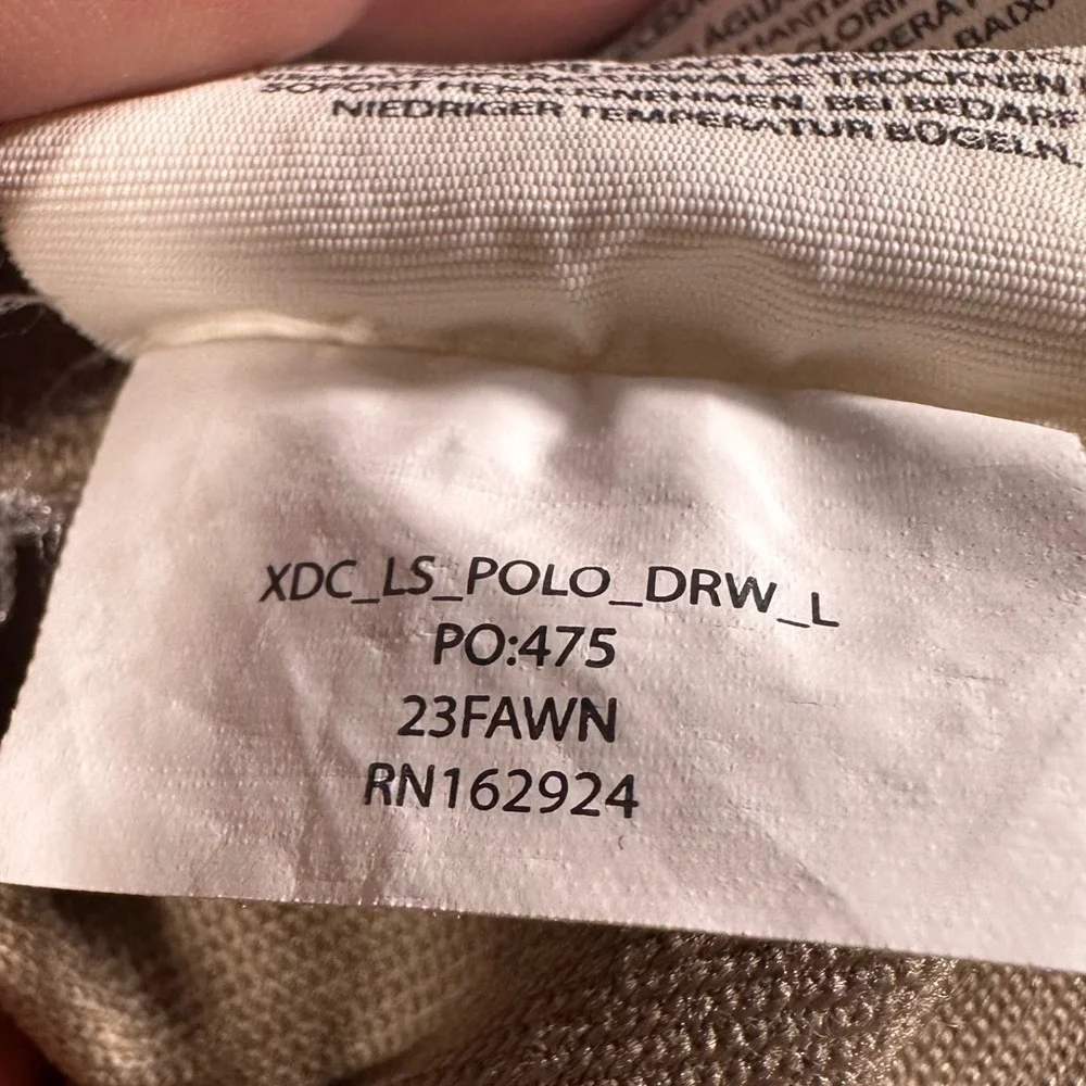 BYLT Long Sleeve Polo Men Large Fawn Lux Cotton Blend Curved Hem Stretch